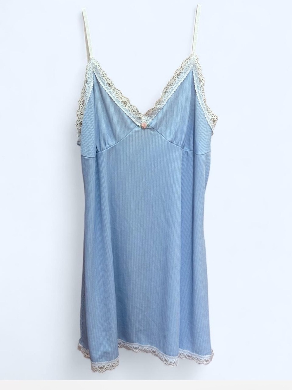 Light Blue Lace-Trim Chemise Slip with Delicate Detail - Picture 1 of 9